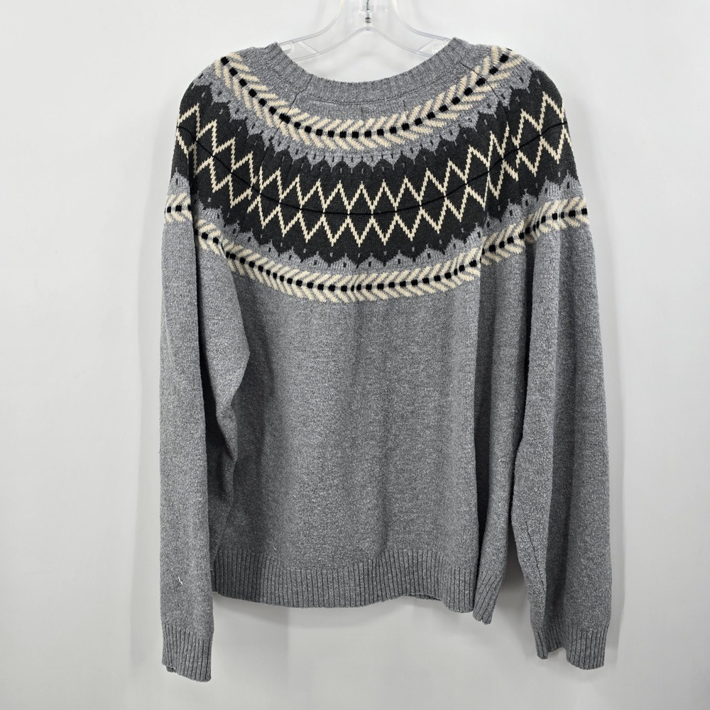 Weatherproof Vintage Womens XL‎ Grey Fair Isle Crew Neck Knit Sweater